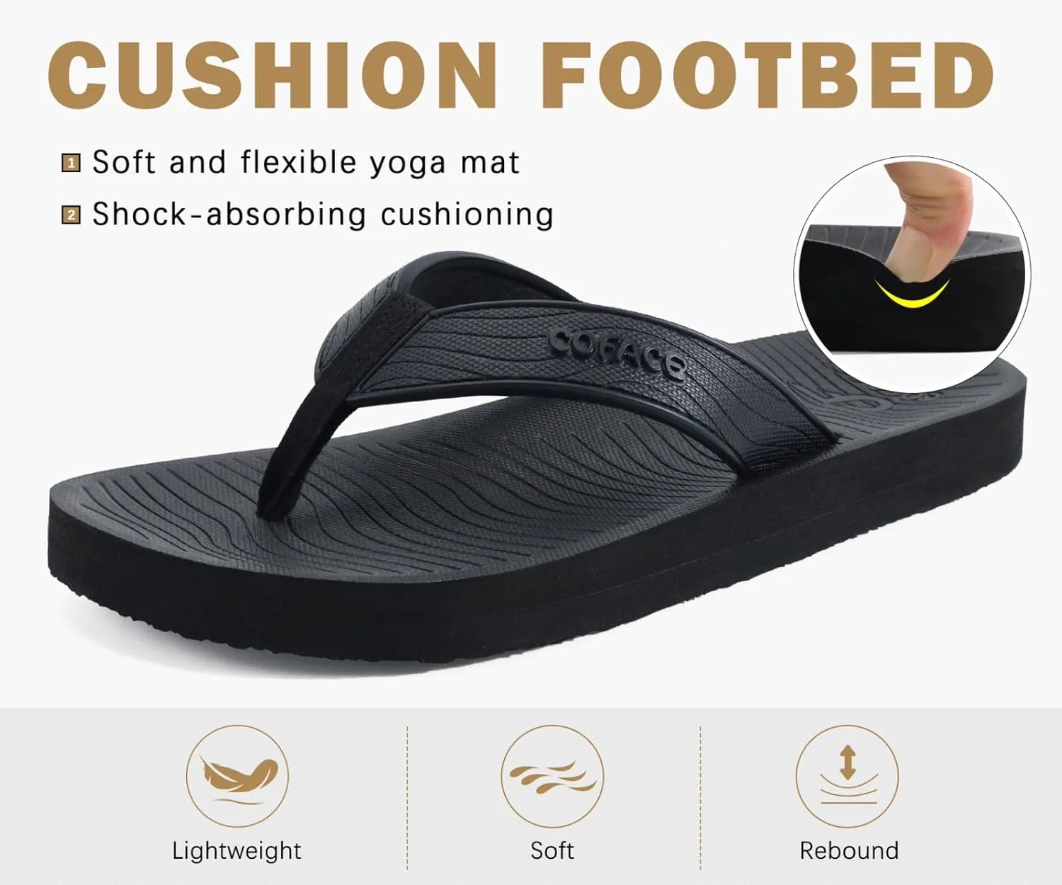 COFACE Men's Flip Flops Comfortable Yoga Mat Cushion Thong Sandals with Arch Support Casual Summer Beach Slides For Man, Size 7~15