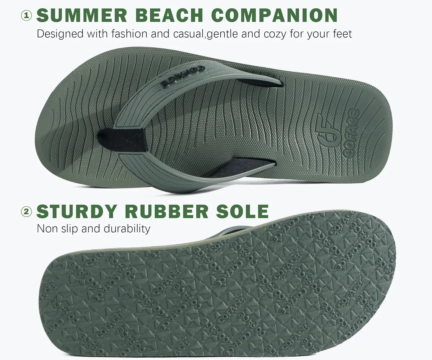 COFACE Men's Flip Flops Comfortable Yoga Mat Cushion Thong Sandals with Arch Support Casual Summer Beach Slides For Man, Size 7~15