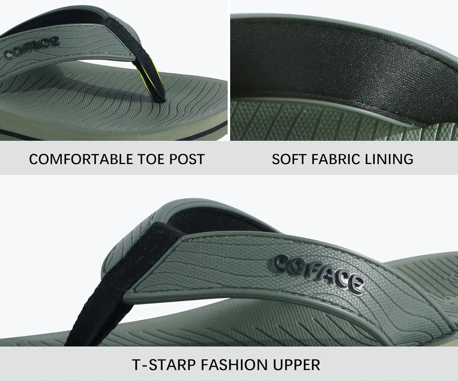 COFACE Men's Flip Flops Comfortable Yoga Mat Cushion Thong Sandals with Arch Support Casual Summer Beach Slides For Man, Size 7~15