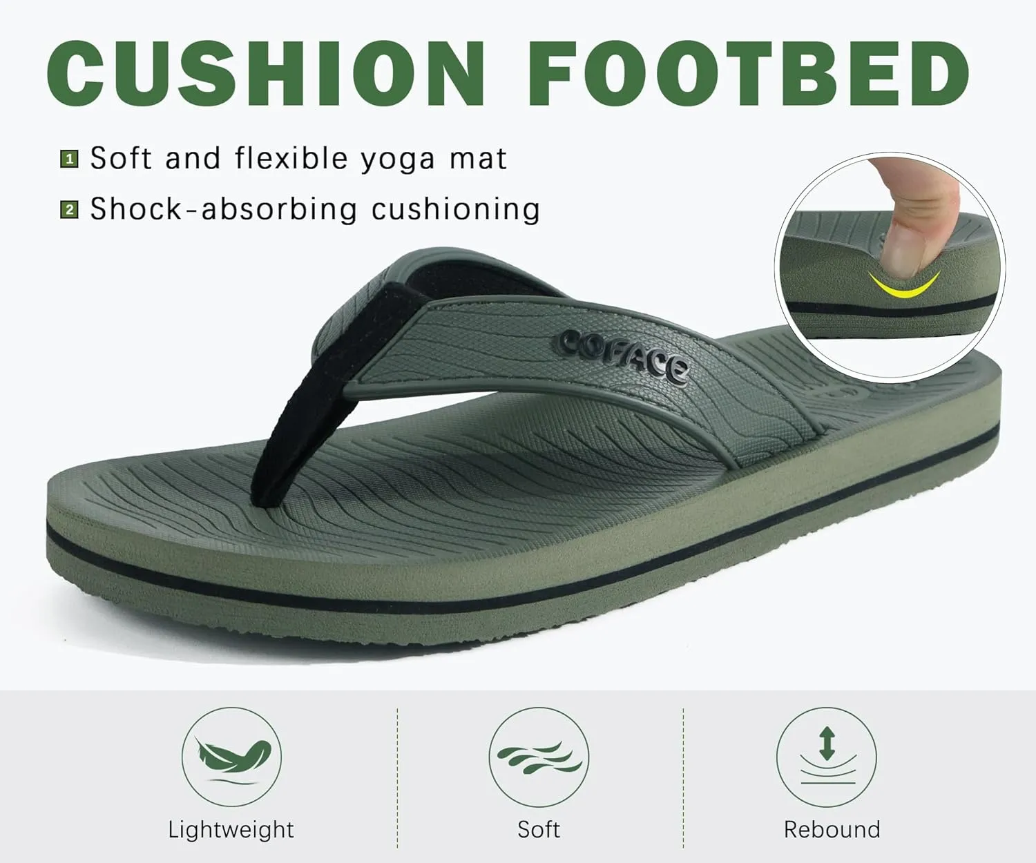 COFACE Men's Flip Flops Comfortable Yoga Mat Cushion Thong Sandals with Arch Support Casual Summer Beach Slides For Man, Size 7~15