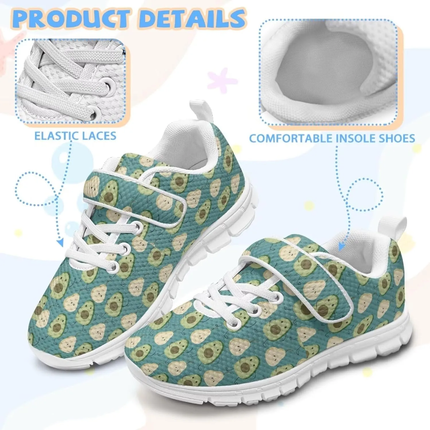 Coloranimal Kids Sneakers Walking Shoes Sports Shoes for Girls Slip On Sneakers Running Shoes Single Buckle Lace Up Shoes