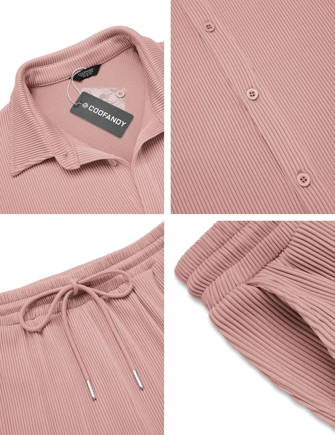 COOFANDY Men's 2 Piece Outfit Casual Short Sleeve Button Down Shirt Beach Summer Loose Pant Sets