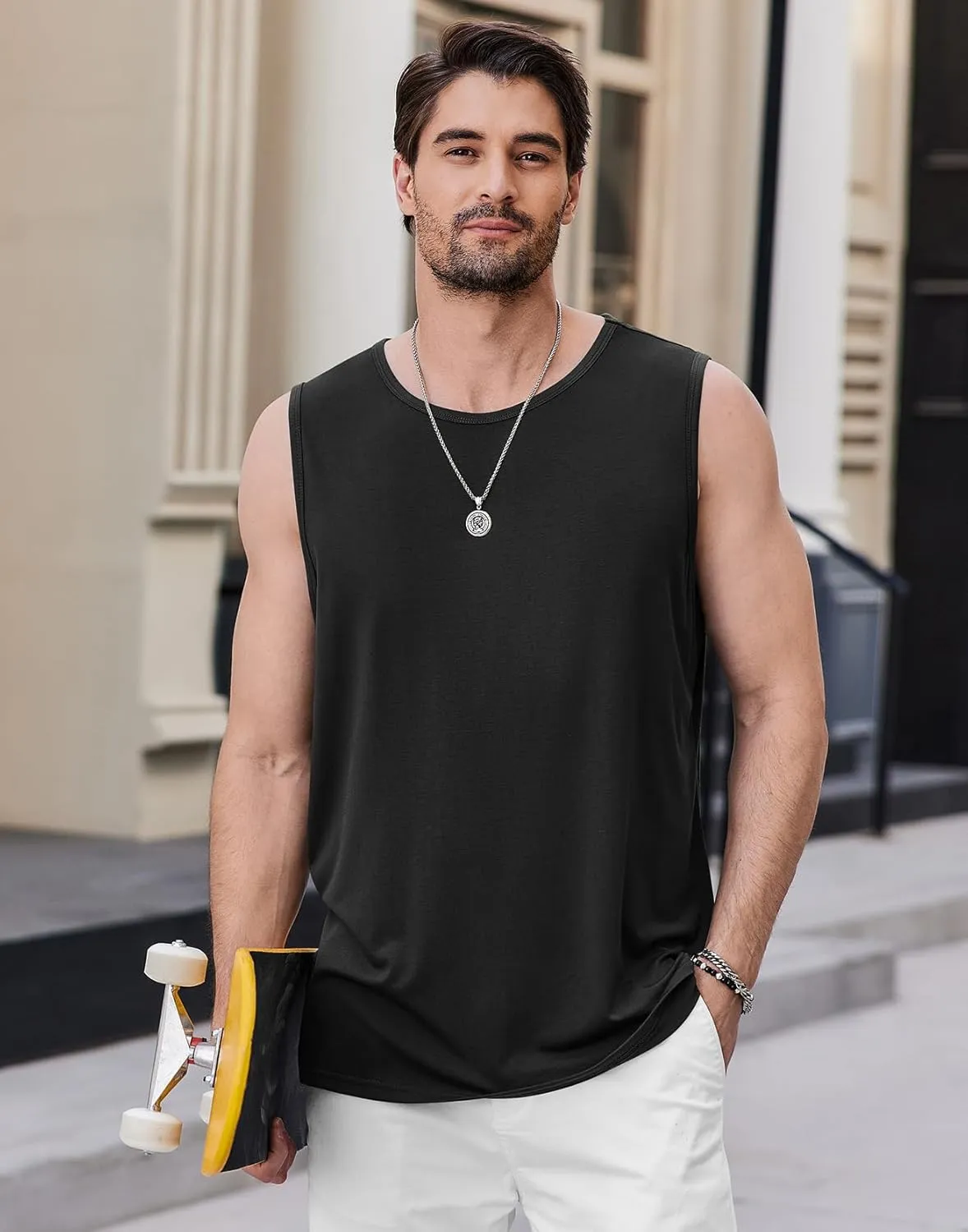 COOFANDY Mens Casual Tank Tops Moisture Wicking Muscle Sleeveless Shirts Soft Bamboo Viscose Tank Shirt 2 Pack
