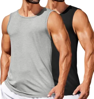 COOFANDY Mens Casual Tank Tops Moisture Wicking Muscle Sleeveless Shirts Soft Bamboo Viscose Tank Shirt 2 Pack