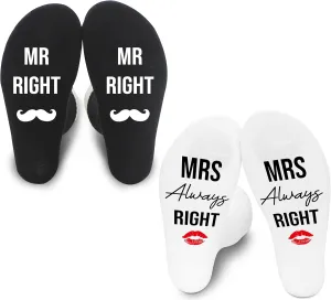 Couple socks - Anniversary Valentines Day Wedding Bridal Shower Engagement Honeymoon Romantic Gifts For Couple, 2 Pairs. (Mr and Mrs, Cotton)