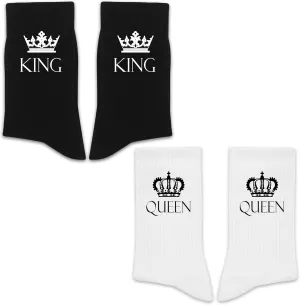 Couple socks - Anniversary Wedding Bridal Shower Engagement Honeymoon Romantic Gifts For Couple, 2 Pairs. (King And Queen, Cotton)