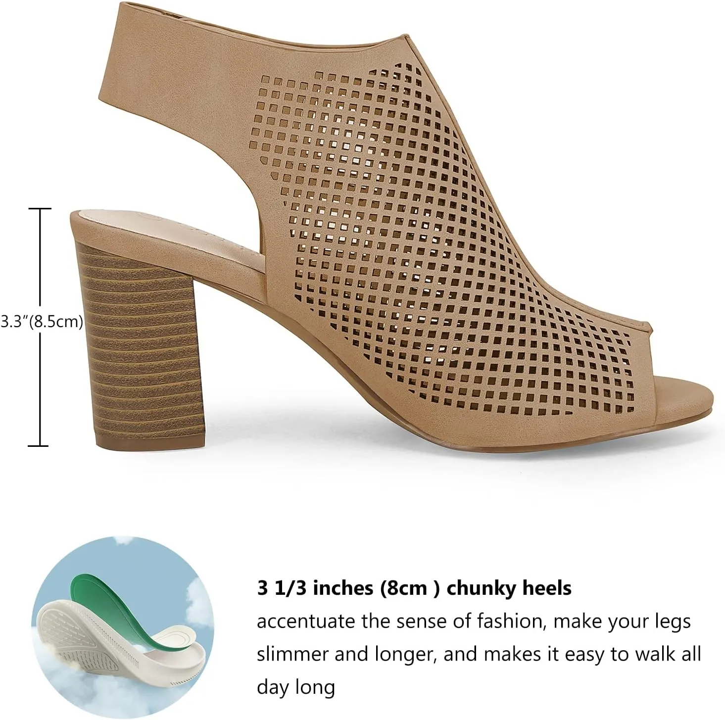 Coutgo Heels for Women Open Toe Boots Cutout Ankle Strap High Heel Chunky Block Sandals