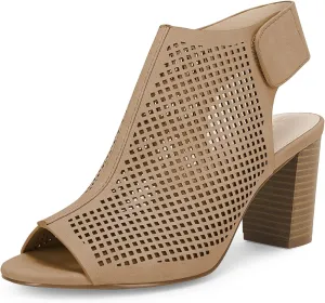 Coutgo Heels for Women Open Toe Boots Cutout Ankle Strap High Heel Chunky Block Sandals