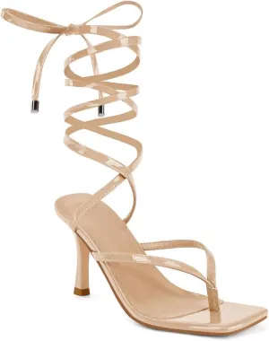 Coutgo Womens Strappy Thong Heels Sandals Sexy Lace up Wrap Ankle Strap Square Toe High Heeled Dress Summer Party Shoes