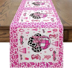 Cowgirl Table Runner,Cowgirl Boots Hats Table Runners,Western Farmhouse Rectangular Runner,Pink White Black,13x60 Inch
