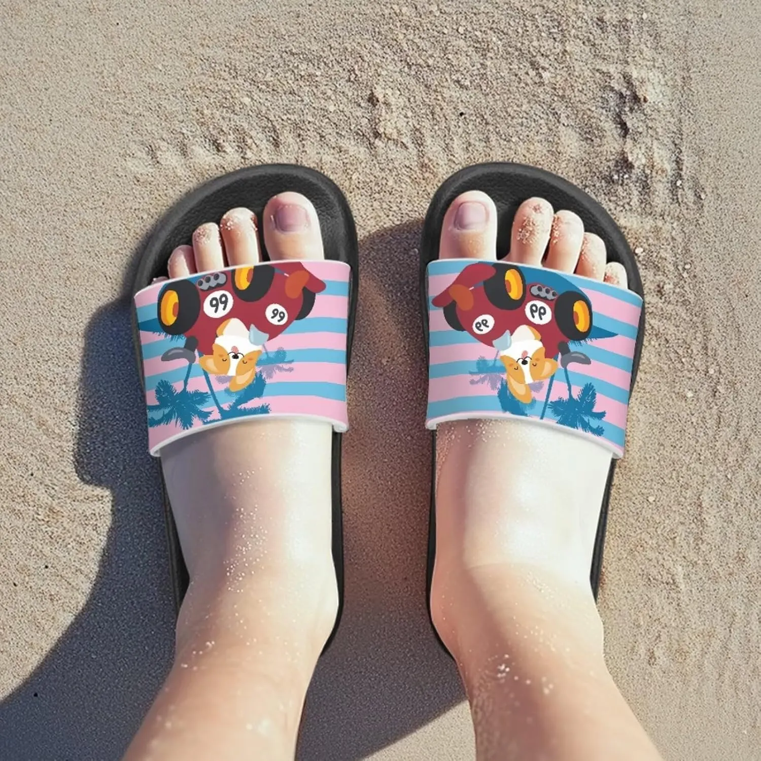 Cute Animals Summer Slippers for Boys Girls Indoor Kids Slide Sandals Comfort Cushion Footbed House Slipper