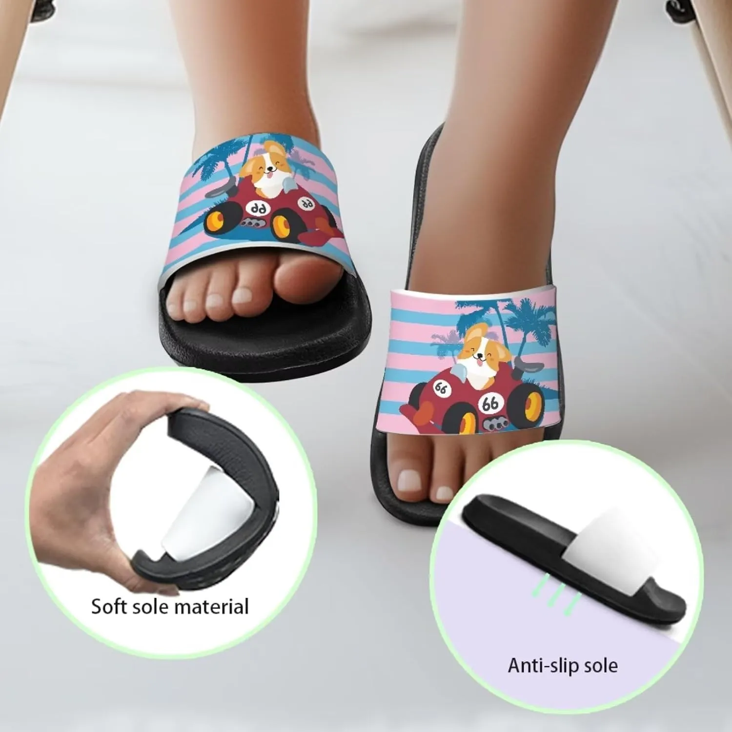 Cute Animals Summer Slippers for Boys Girls Indoor Kids Slide Sandals Comfort Cushion Footbed House Slipper