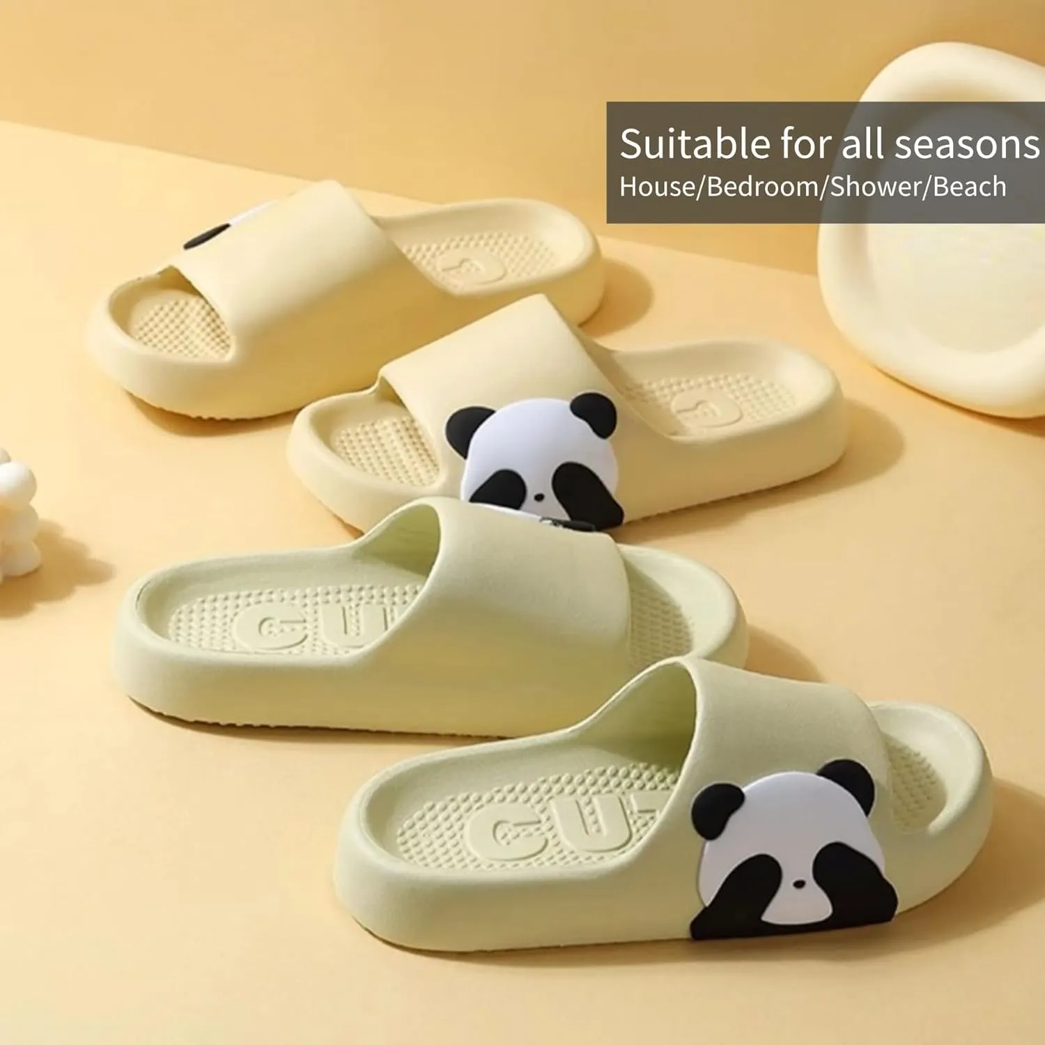 Cute Panda Slippers for Women Men Indoor Outdoor House Shower Shoes Non-Slip Adorable Cartoon Panda Slides Comfortable Couple Home Summer Sandals