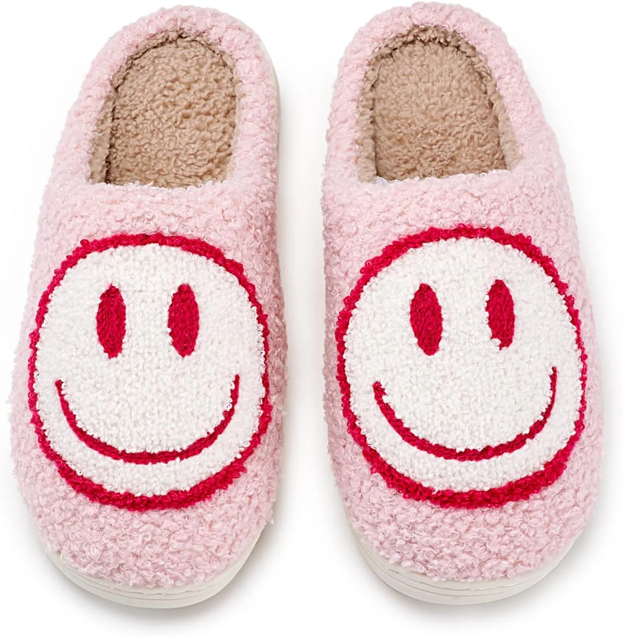 Cute Smile Face Slippers, Fuupnn Retro Soft Plush Furry Fluffy Indoor Outdoor Shoes Comfy Warm Fleece Lined Fuzzy Slip-on Cloud sliders with Memory Foam Happy Face Slippers Couples Cute Cartoon Non Slip Smile Slippers for Winter