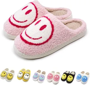 Cute Smile Face Slippers, Fuupnn Retro Soft Plush Furry Fluffy Indoor Outdoor Shoes Comfy Warm Fleece Lined Fuzzy Slip-on Cloud sliders with Memory Foam Happy Face Slippers Couples Cute Cartoon Non Slip Smile Slippers for Winter
