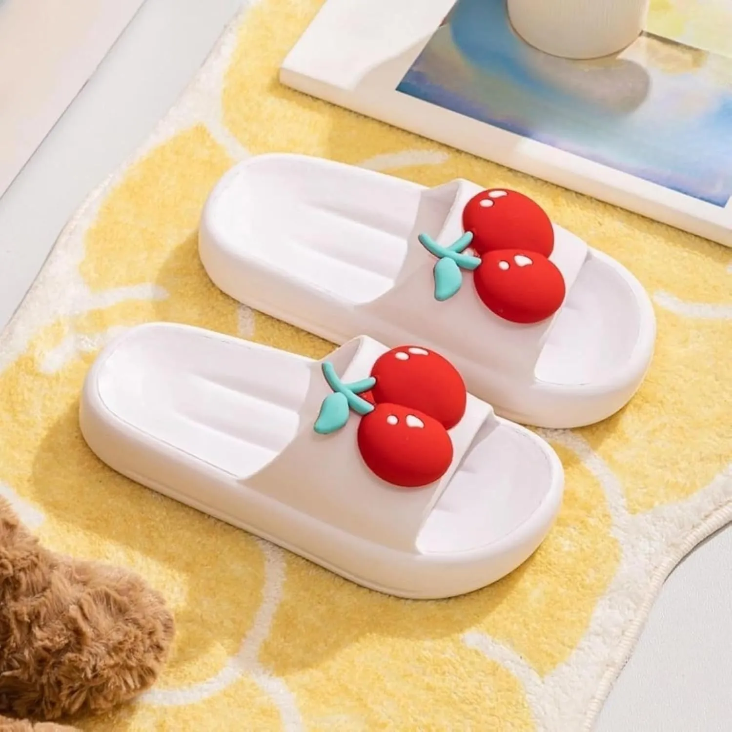 Cute Strawberry Cherry Avocado Sandals for Women Thick Sole Non Slip Shower Slippers Summer Indoor Open Toe Slides