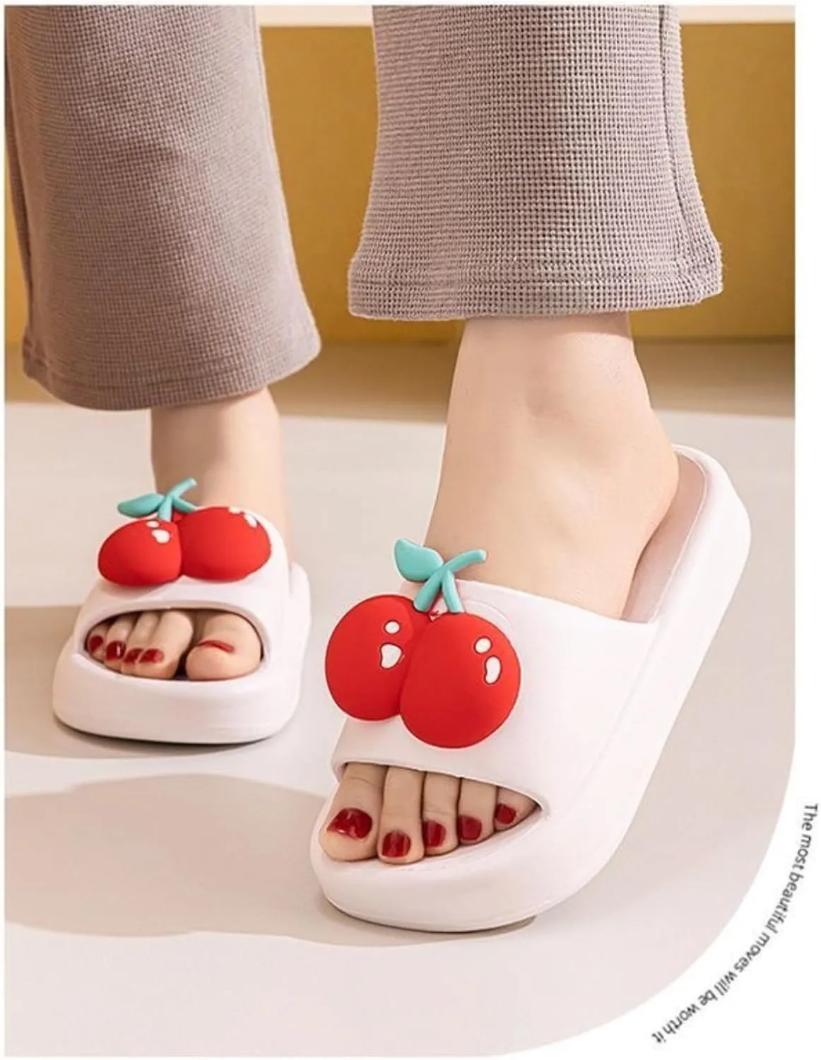 Cute Strawberry Cherry Avocado Sandals for Women Thick Sole Non Slip Shower Slippers Summer Indoor Open Toe Slides