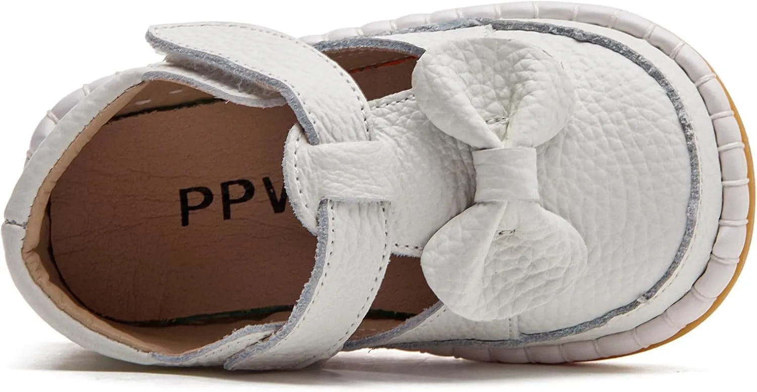 DADAWEN Toddler Girls Leather Lightweight Soft Sole Non-Slip Baby Walking Shoes Cute Bowknot Princess Dress Shoes Flower Girls Mary Jane Flats Party Wedding