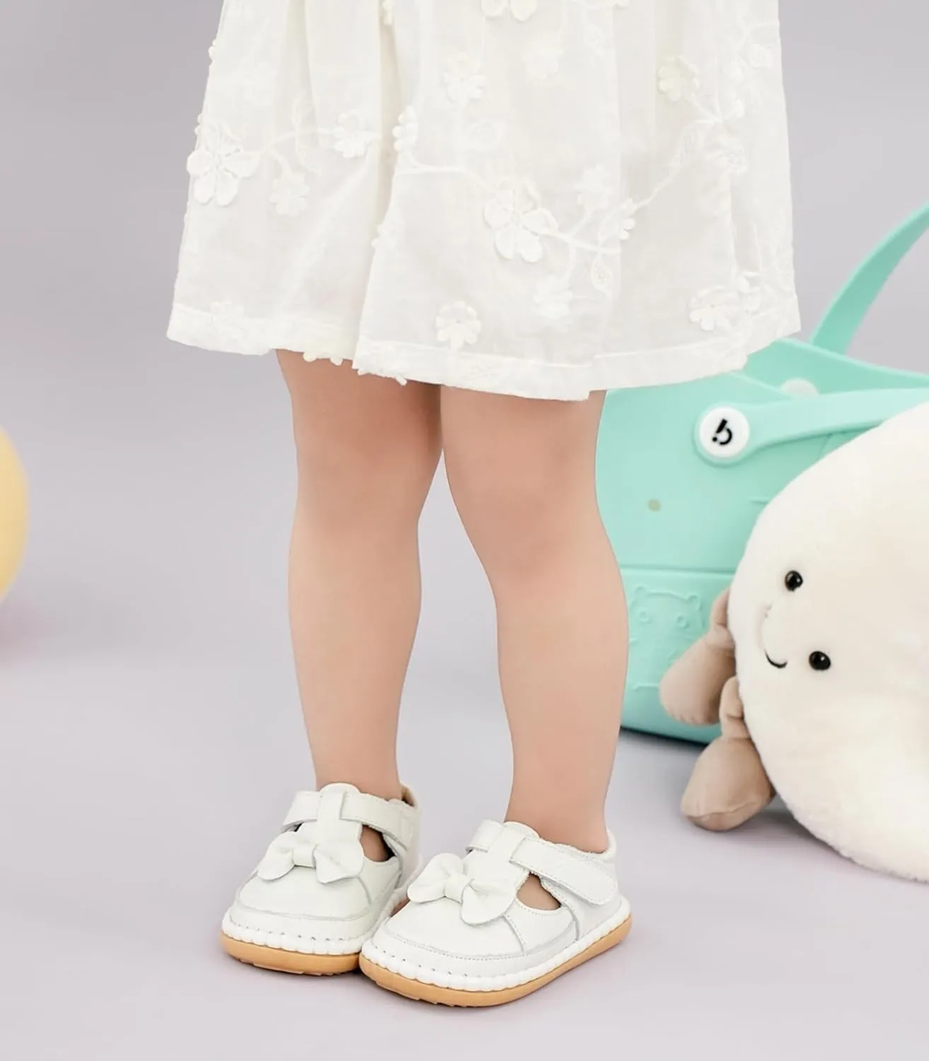 DADAWEN Toddler Girls Leather Lightweight Soft Sole Non-Slip Baby Walking Shoes Cute Bowknot Princess Dress Shoes Flower Girls Mary Jane Flats Party Wedding