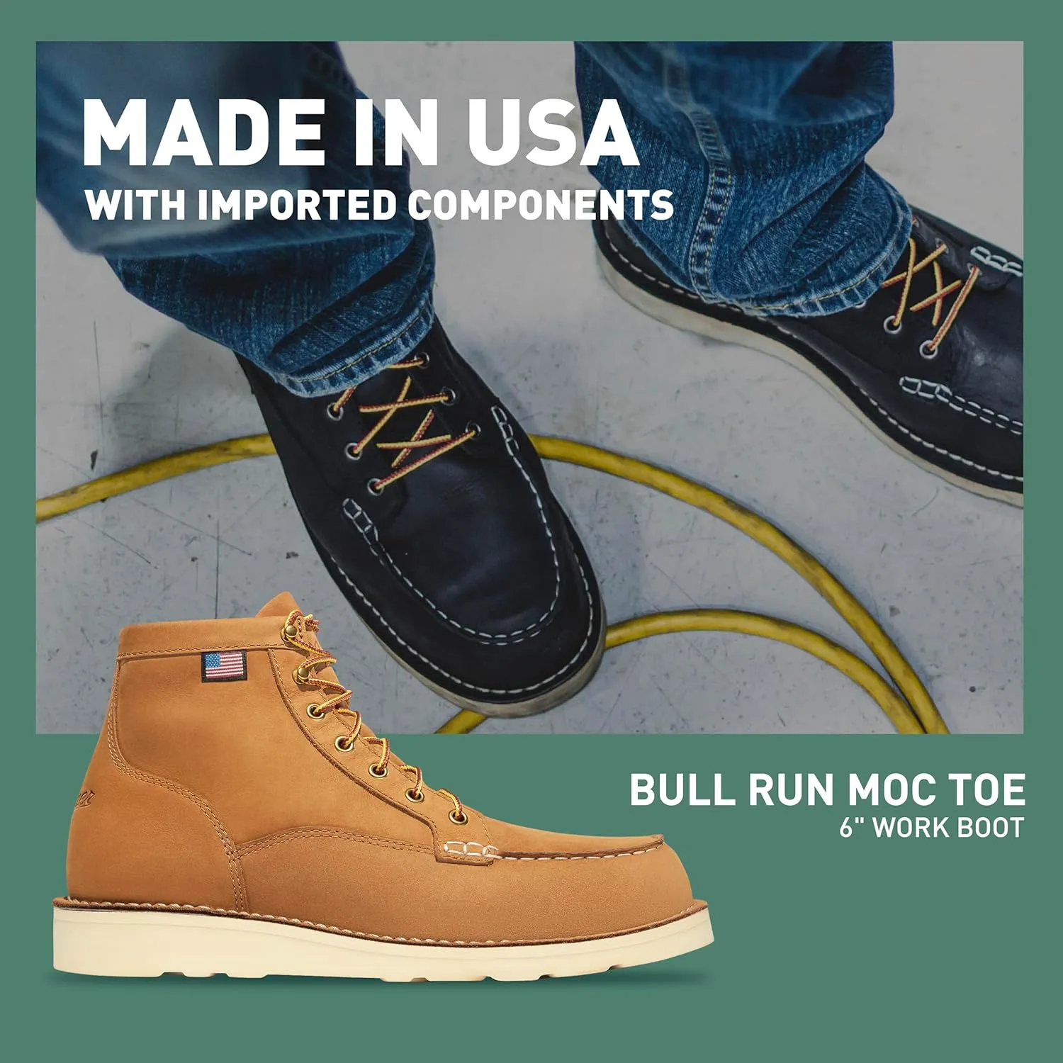Danner 6” Bull Run Moc Toe Work Boots for Men - Oiled Full-Grain Leather Upper with Non Slip Wedge Outsole and 3-Density Cushion Footbed, EH Resistant