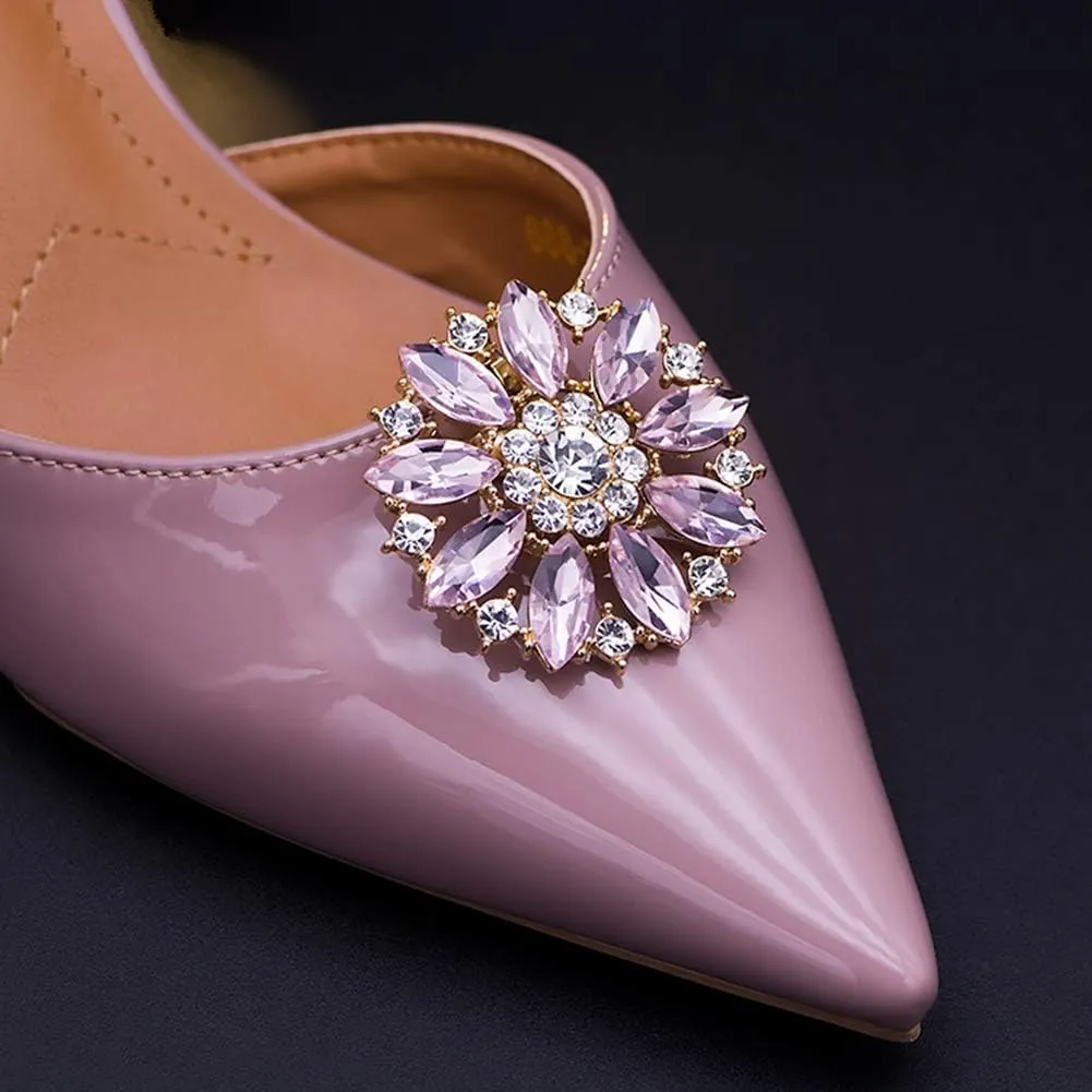 Decorative Rhinestone Flower Shoe Clips Fashion Wedding Party Crystal Shoes Decoration, 2pcs
