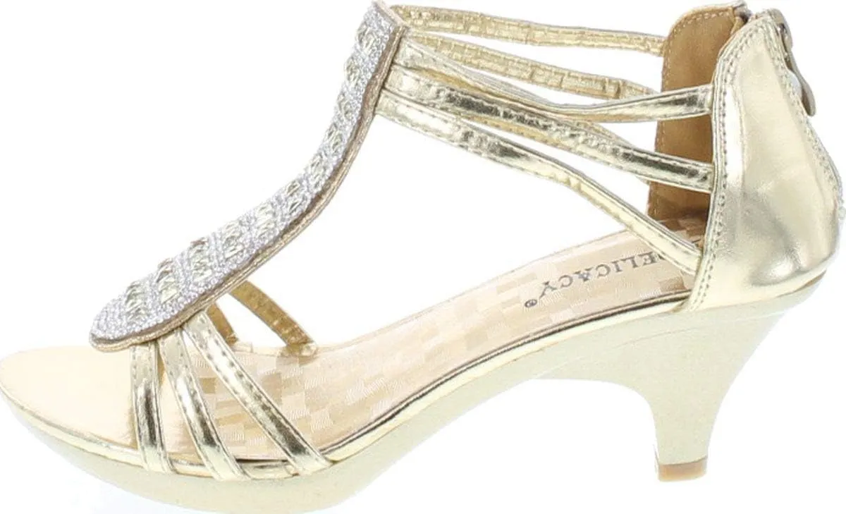 Delicacy Angie-27 Women's Patent Open Toe Rhinestone Beads D'Orsay Zip Closure Kitten Heel Dance