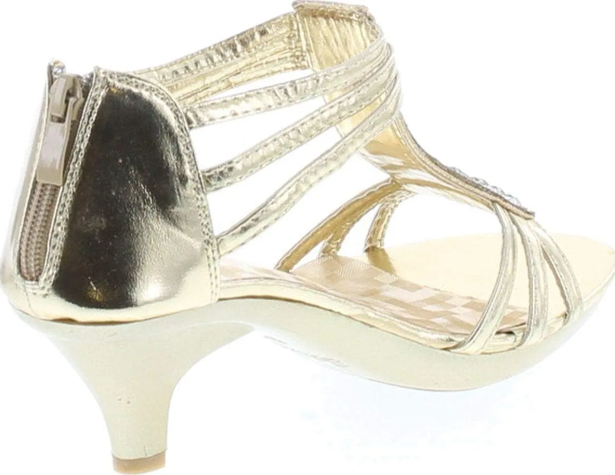 Delicacy Angie-27 Women's Patent Open Toe Rhinestone Beads D'Orsay Zip Closure Kitten Heel Dance