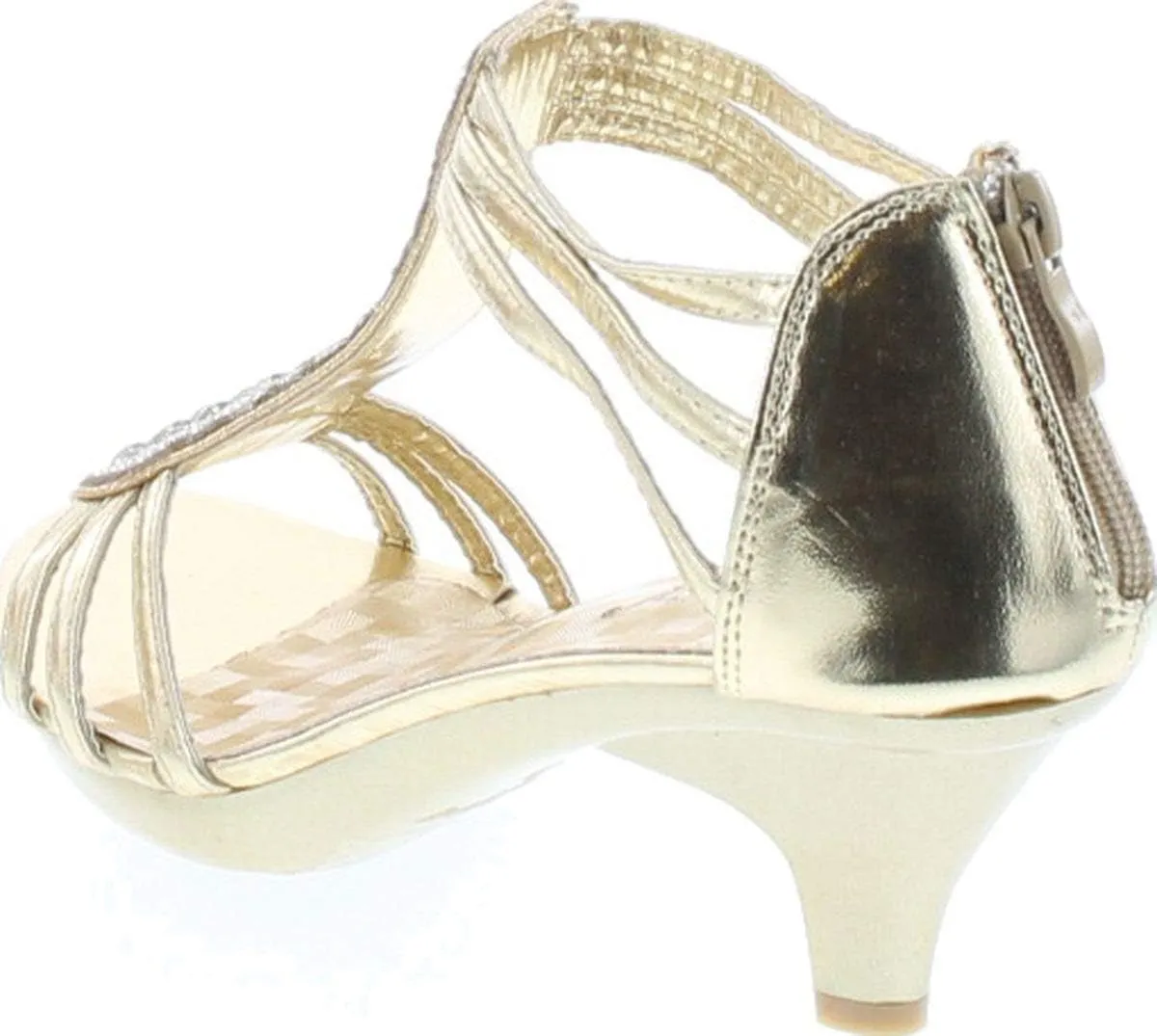 Delicacy Angie-27 Women's Patent Open Toe Rhinestone Beads D'Orsay Zip Closure Kitten Heel Dance