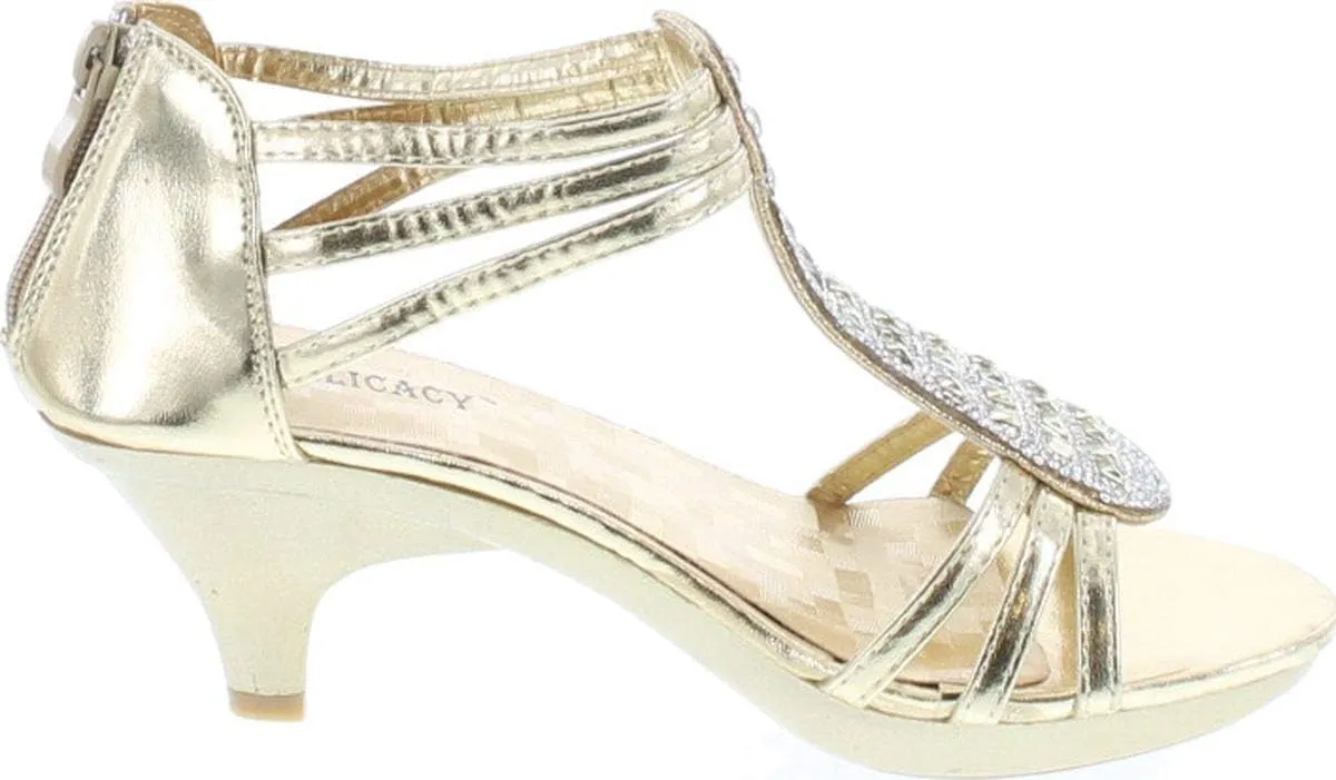 Delicacy Angie-27 Women's Patent Open Toe Rhinestone Beads D'Orsay Zip Closure Kitten Heel Dance