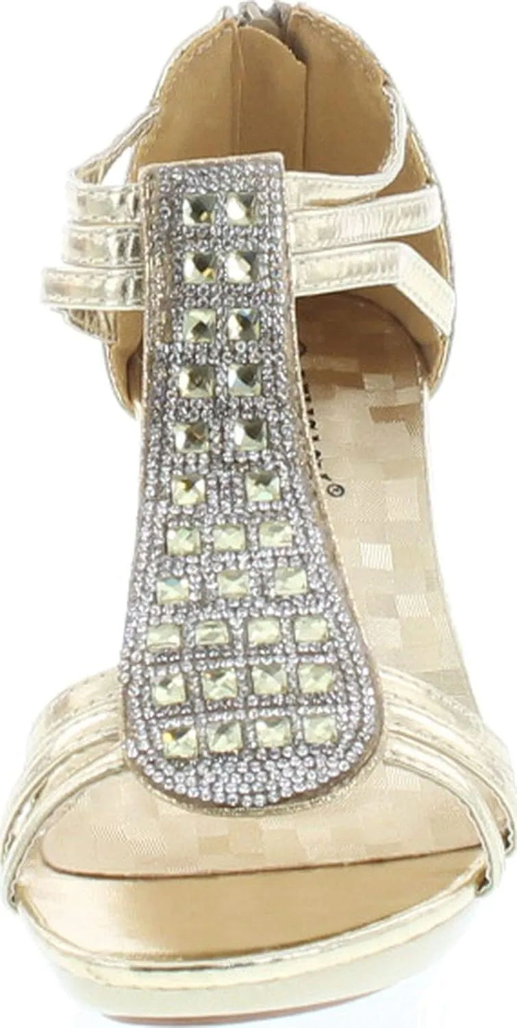 Delicacy Angie-27 Women's Patent Open Toe Rhinestone Beads D'Orsay Zip Closure Kitten Heel Dance