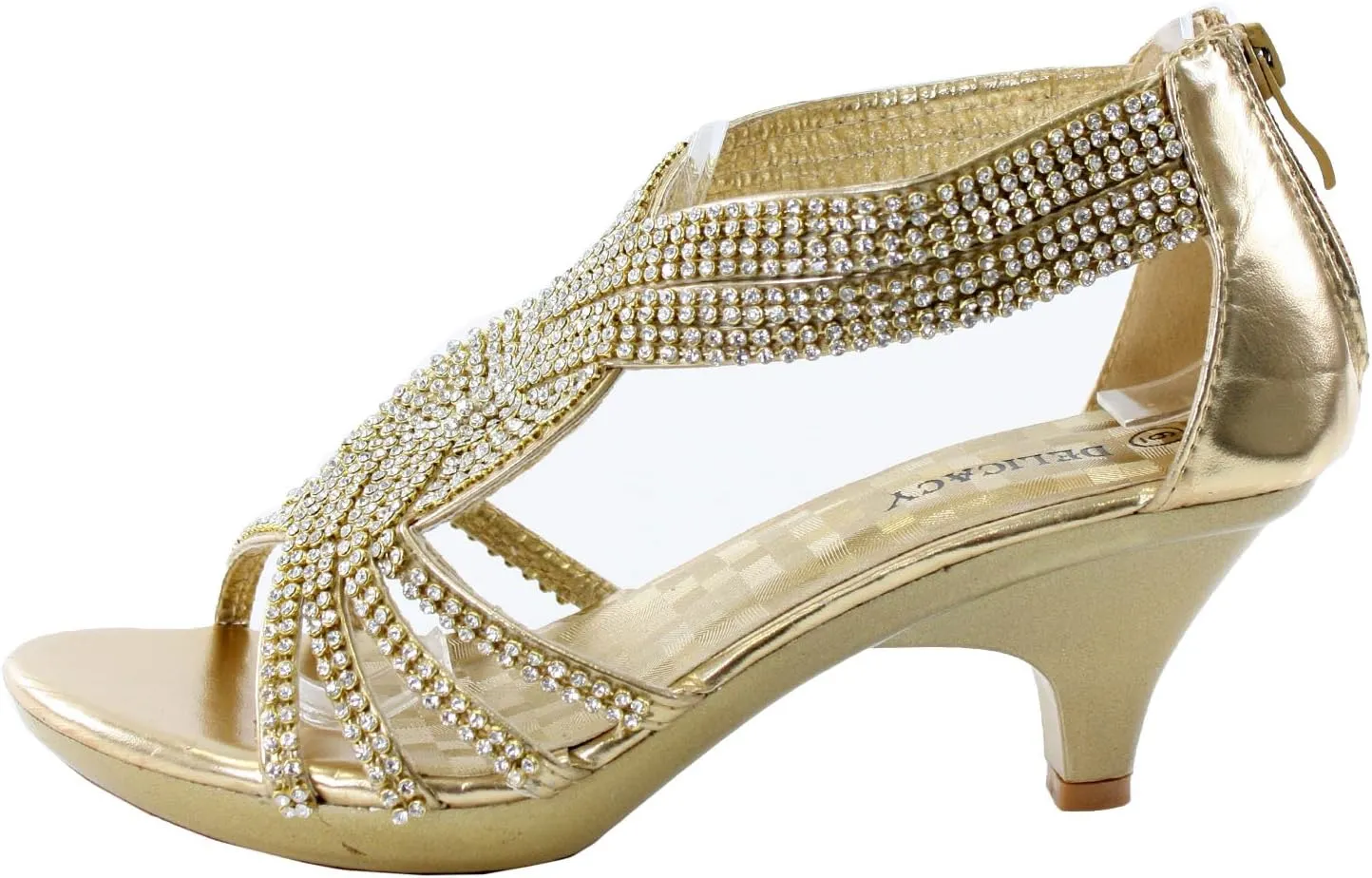 Delicacy JJF Shoes -62 Womens Strappy Rhinestone Dress Sandal Low Heel