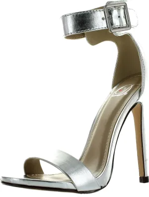 Delicious Womens Canter Single Sole Ankle Strap High Heels,Silver Pu,6
