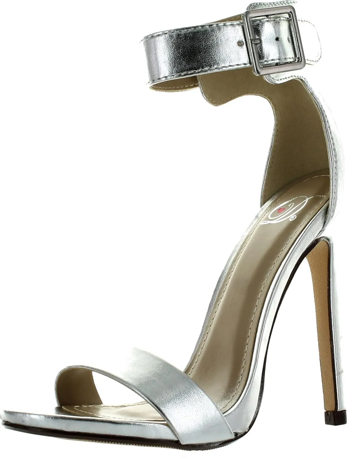 Delicious Womens Canter Single Sole Ankle Strap High Heels,Silver Pu,6