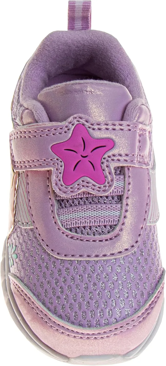 Disney Character Strap Shoes for Baby Girls - Little Mermaid Ariel Comftable Lightweight Sneakers (Size 2-4 Infant 5-6 Toddler)
