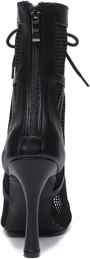 DKZSYIM Open Toe Dance Boots Women Latin Salsa Ballroom Lace-up Dance Shoes,Model K99