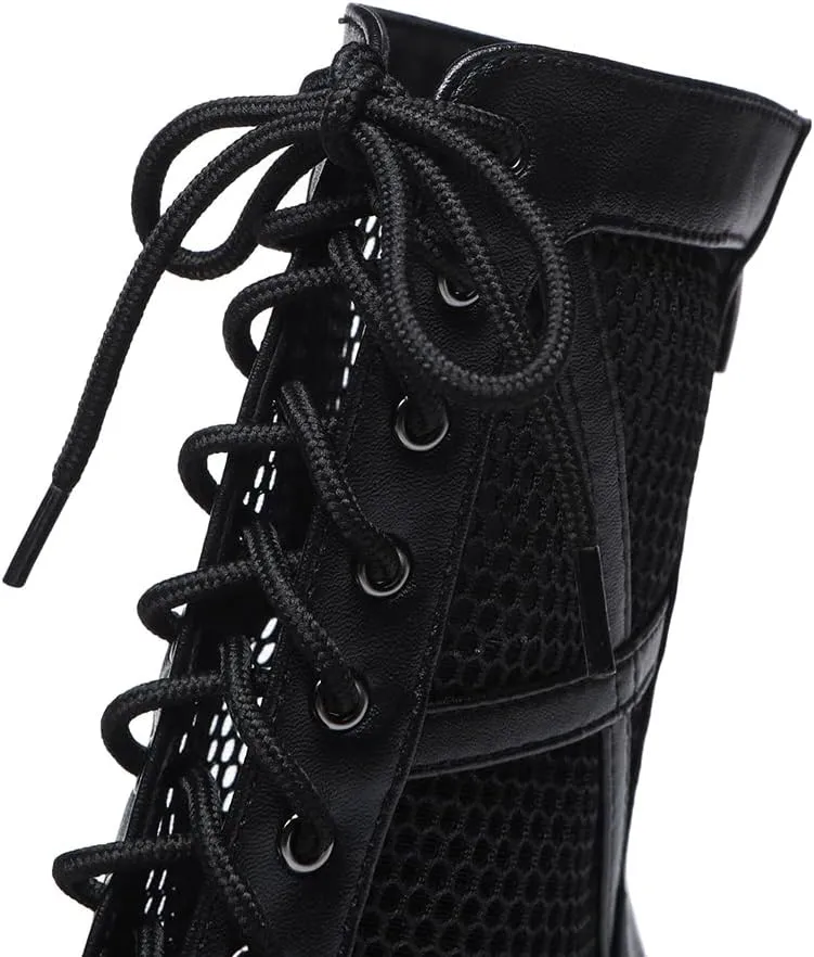 DKZSYIM Open Toe Dance Boots Women Latin Salsa Ballroom Lace-up Dance Shoes,Model K99