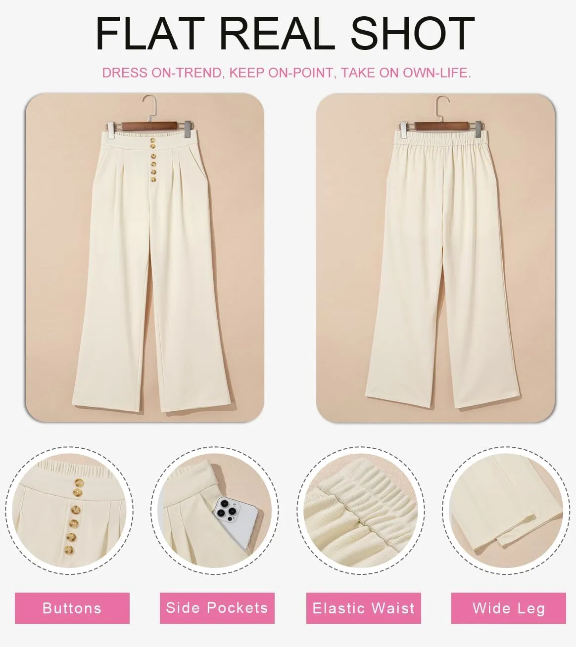Dokotoo Wide Leg Pants Woman Elastic High Waisted Waffle Knit Dressy Casual Trousers Pants with Pockets