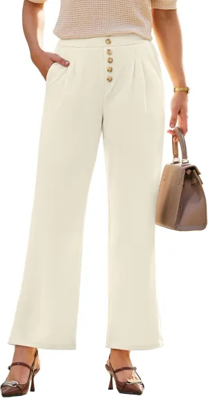 Dokotoo Wide Leg Pants Woman Elastic High Waisted Waffle Knit Dressy Casual Trousers Pants with Pockets