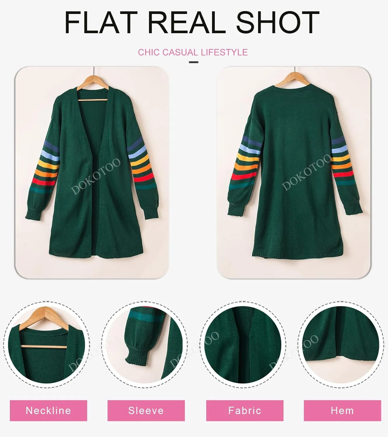 Dokotoo Women's Long Open Front Cardigans Striped Color Block Loose Knit Sweaters Outwear Coat