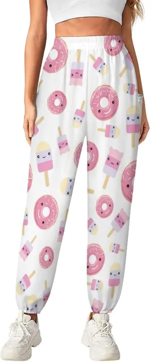 Dount Print Yoga Bloomers Womens Hippie Harem Pant Elephant Pants Elastic Gym Joggers Loose Casual Slacks Sweatpants