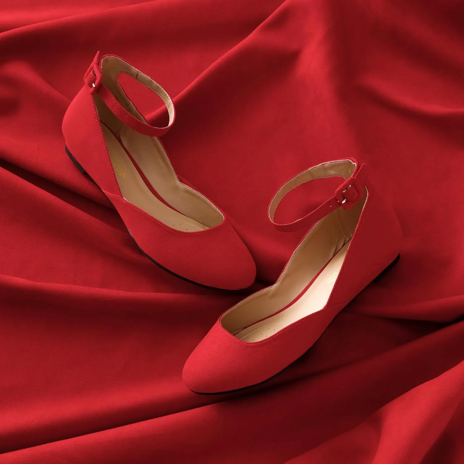 DREAM PAIRS Women's Dress Flats Ballet Low Wedge Round Toe Ankle Strap Comfortable Casual Flats Shoes