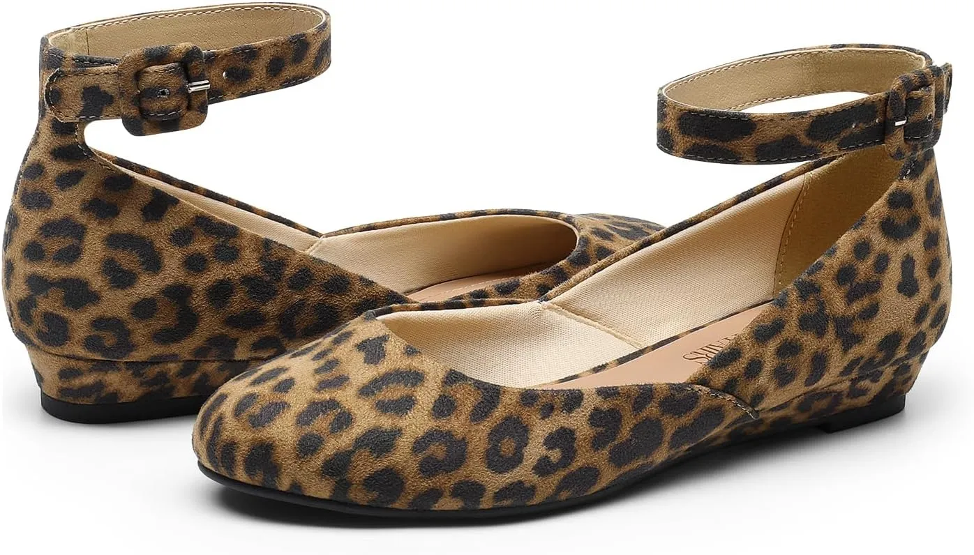 DREAM PAIRS Women's Dress Flats Ballet Low Wedge Round Toe Ankle Strap Comfortable Casual Flats Shoes
