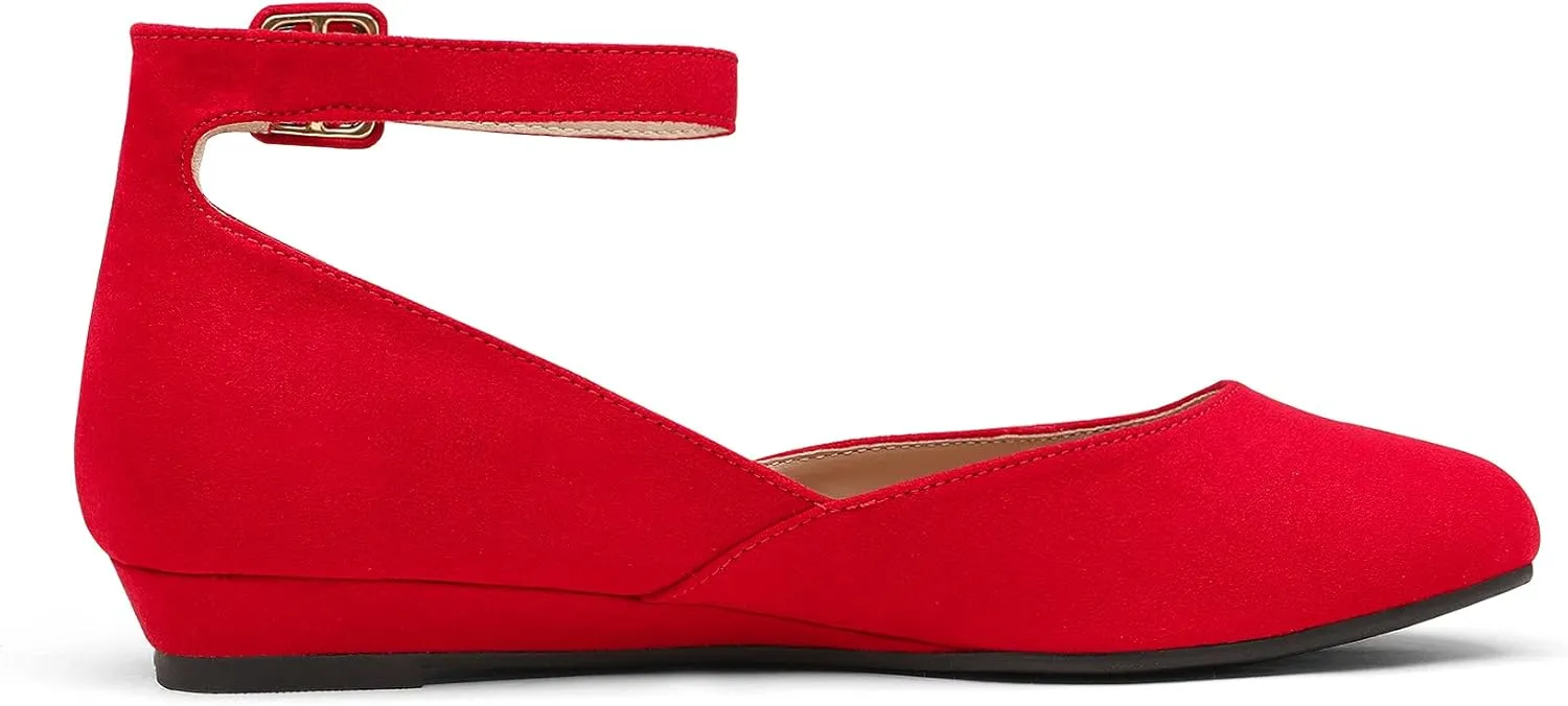 DREAM PAIRS Women's Dress Flats Ballet Low Wedge Round Toe Ankle Strap Comfortable Casual Flats Shoes