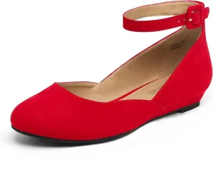 DREAM PAIRS Women's Dress Flats Ballet Low Wedge Round Toe Ankle Strap Comfortable Casual Flats Shoes