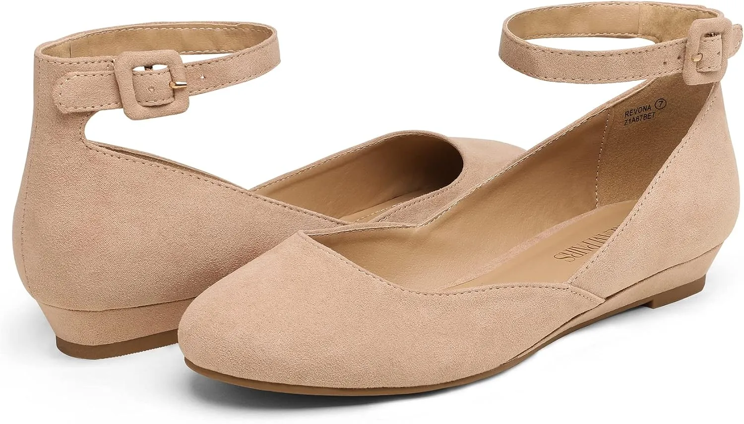 DREAM PAIRS Women's Dress Flats Ballet Low Wedge Round Toe Ankle Strap Comfortable Casual Flats Shoes