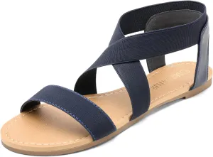 DREAM PAIRS Women's Elastic Ankle Strap Flat Sandals Summer Dressy Shoes Cute Strappy Gladiator Sandals