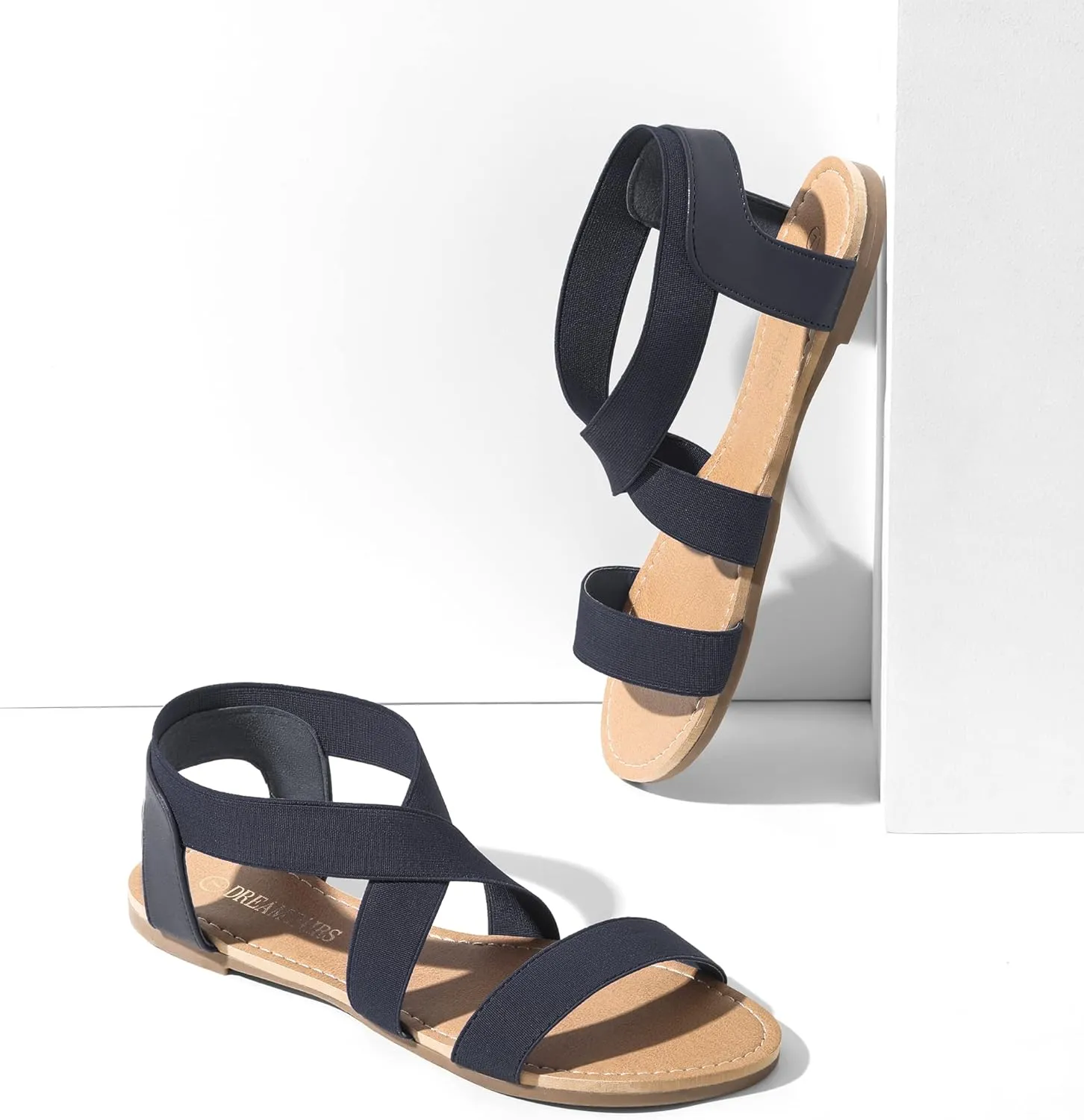 DREAM PAIRS Women's Elastic Ankle Strap Flat Sandals Summer Dressy Shoes Cute Strappy Gladiator Sandals