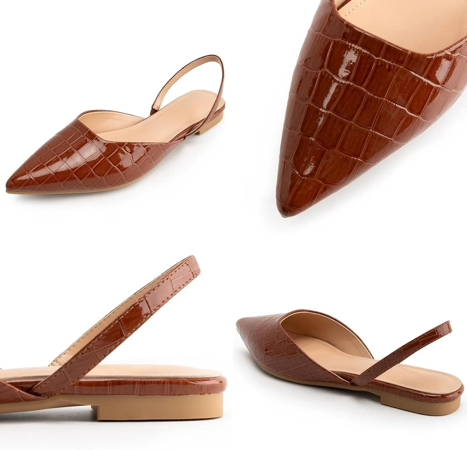 DREAMCIA Slingback Flats for Women, Pointed-Toe Ballet Flats with Buckle Strap for Elegant Women，Classic Low Heel Dress Shoes for Casual Work Office Party