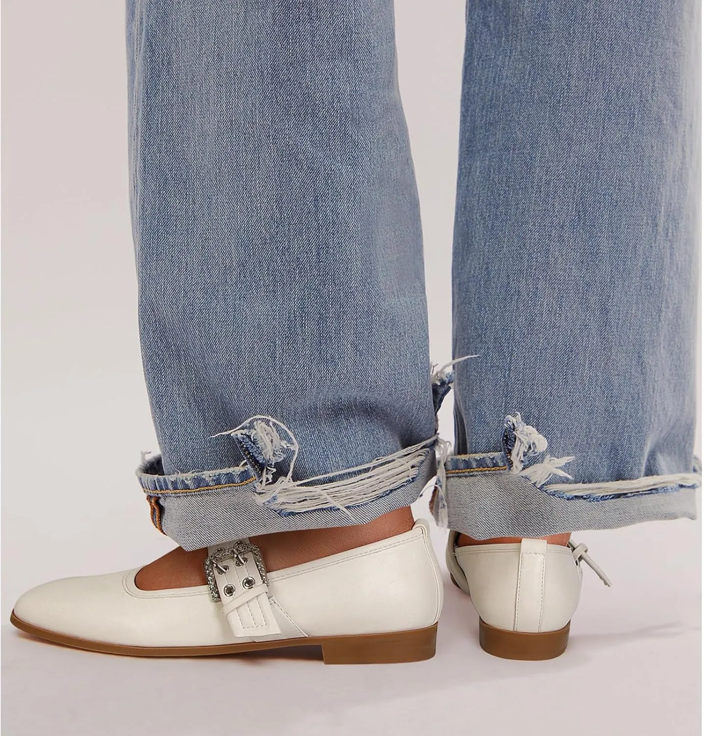Dsevht Mary Janes Flats for Women Fashion Square Toe Flat Low Heel Easy Buckle Strap Flats Shoes