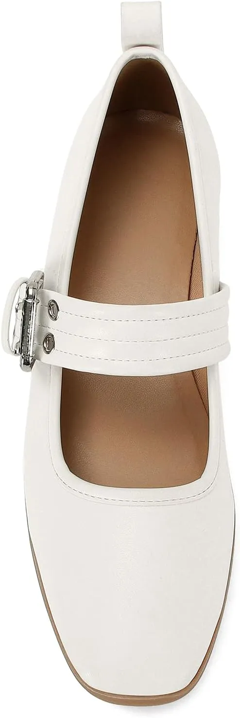 Dsevht Mary Janes Flats for Women Fashion Square Toe Flat Low Heel Easy Buckle Strap Flats Shoes